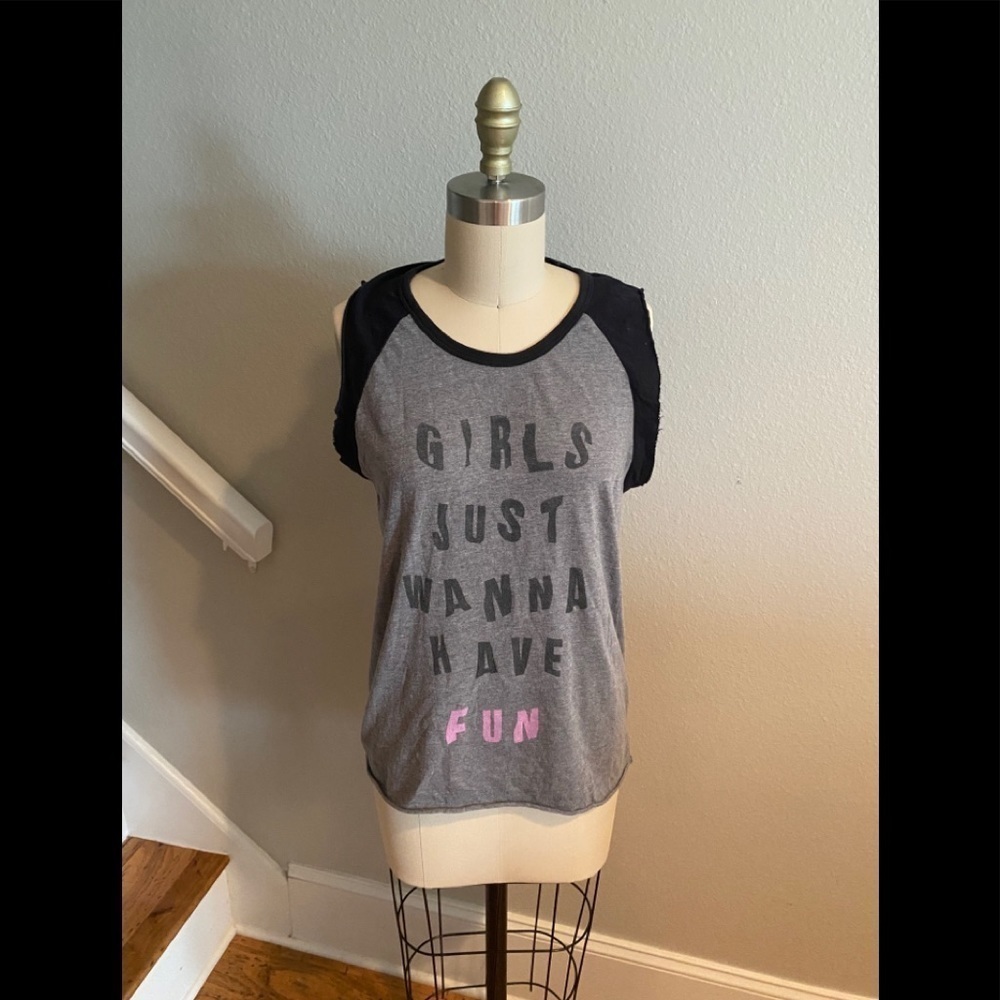 Lyric “Girls Just Want To Have Fun” Tank Gray​​​​​​​​​​